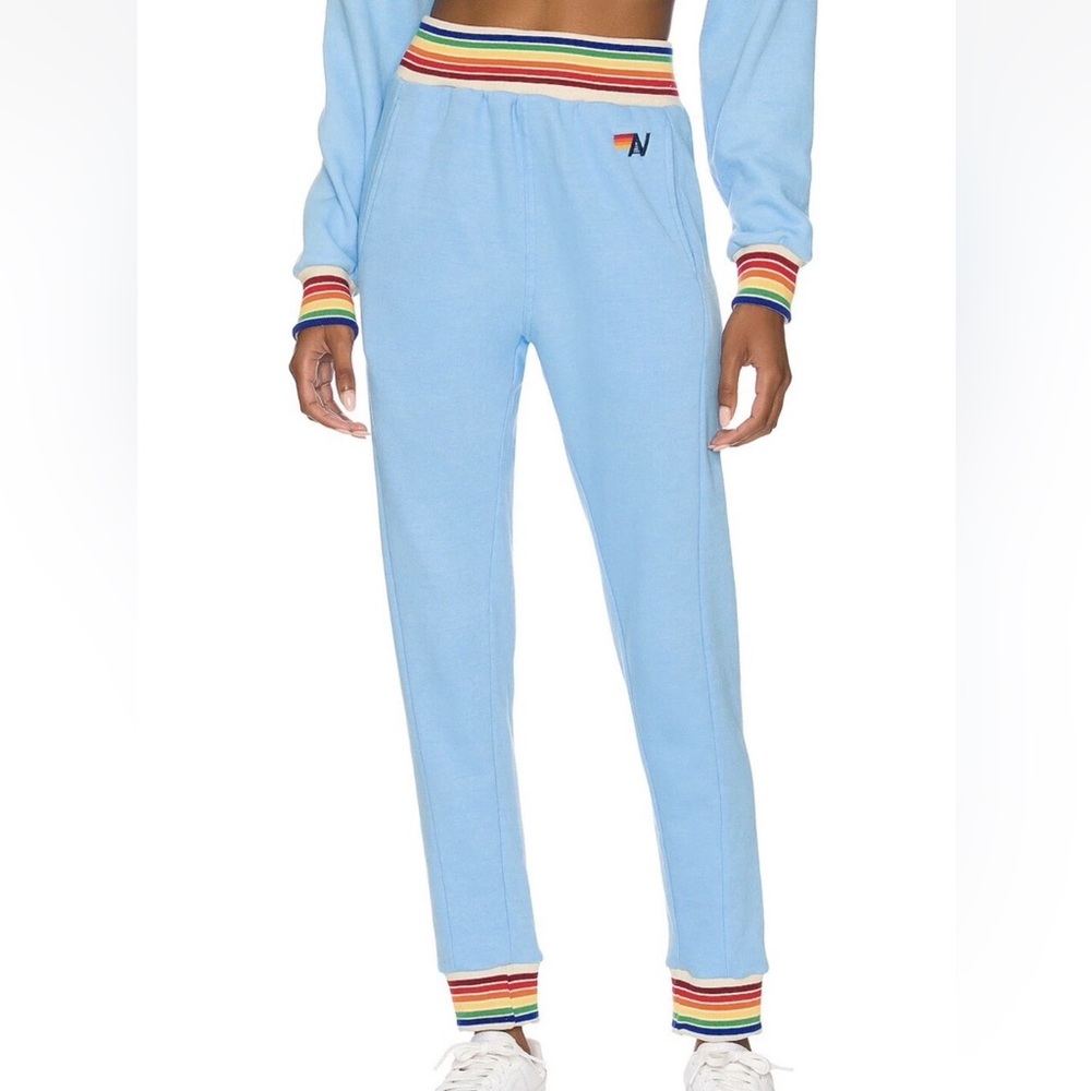Aviator Nation Rainbow Rib Jogger Sweatpants Sky Blue S